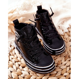 PA1 Dziecięce Trampki Lakierowane Wysokie Na Suwak Czarne Evia 1