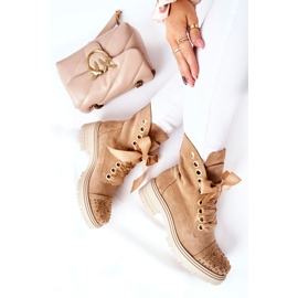 Zamszowe Botki Workery Lewski Shoes Wiązane 3069 Piaskowe brązowe 1