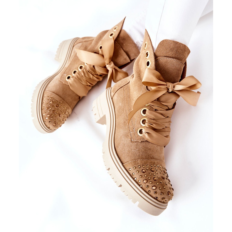 Zamszowe Botki Workery Lewski Shoes Wiązane 3069 Piaskowe brązowe 2