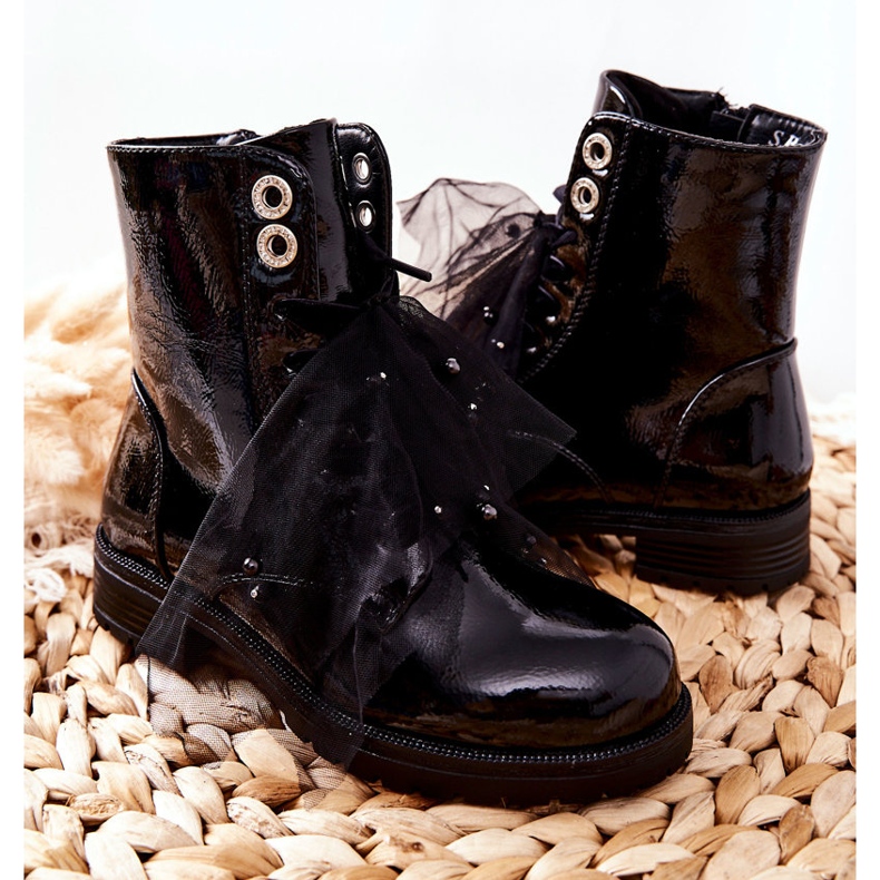 S.Barski Dziecięce Ocieplane Lakierowane Botki Czarne Semissa 2