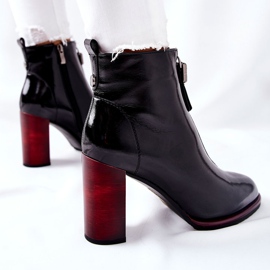 S.Barski Damskie Botki Czarne Lakierowane na Słupku Cofton 1