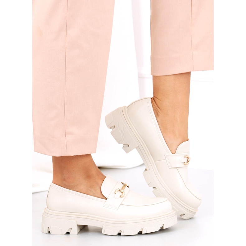 Mokasyny na grubej podeszwie beżowe YY11 Beige beżowy 2