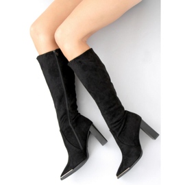 Kozaki zamszowe na obcasie Clara Black czarne 2