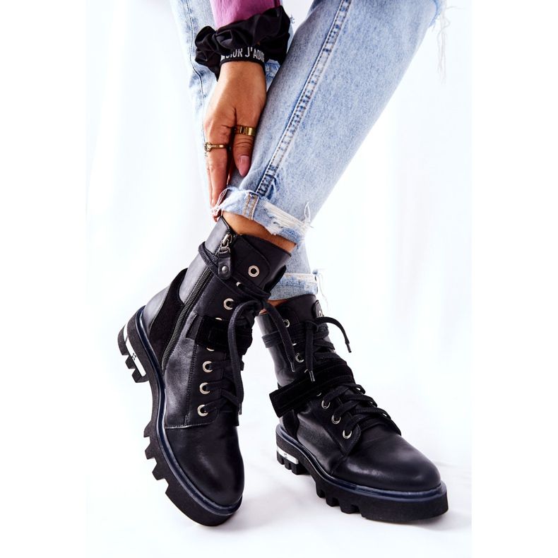 Skórzane Botki Workery Maciejka Czarne 05219-01 2