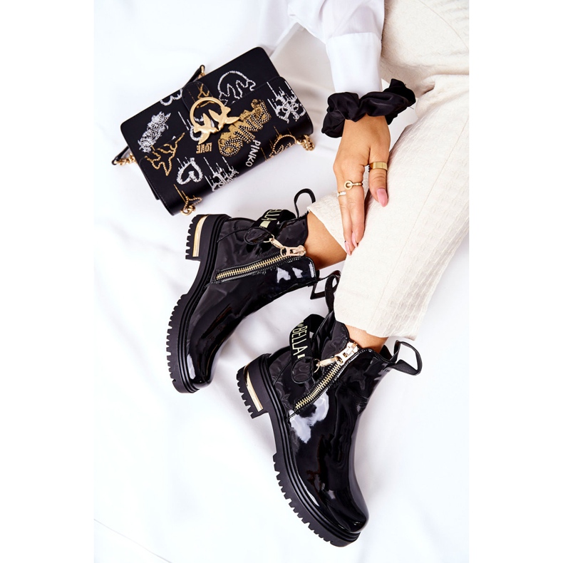 PM1 Klasyczne Botki Lakierowane Z Paskiem Czarne Lorie 2