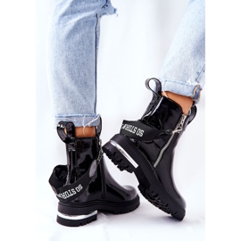 PS1 Skórzane Lakierowane Ocieplane Botki Z Suwakiem Czarne Cortona 2