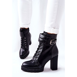 POTOCKI Botki Na Wysokim Słupku Czarne Wiązane Fasha 1