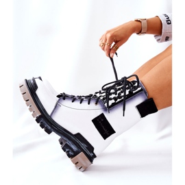 Skórzane Trzewiki Botki Ocieplane Maciejka Białe 05113-11 czarne 2