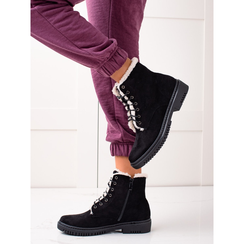 TRENDI Botki Traperki Z Futerkiem Na Cholewce czarne 1