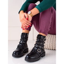 TRENDI Czarne Workery Z Dżetami 1