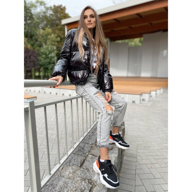 SHELOVET Komfortowe Modne Sneakersy czarne pomarańczowe srebrny 1