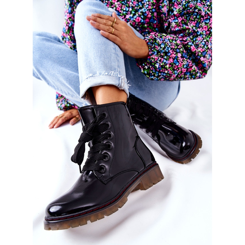 PE1 Lakierowane Workery Ocieplane Czarne Lomess 2