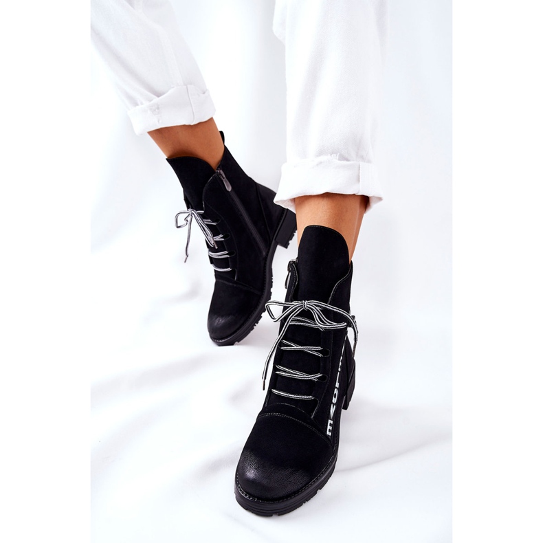 POTOCKI Skórzane Botki Z Ozdobnym Suwakiem Czarne Lomessa 1