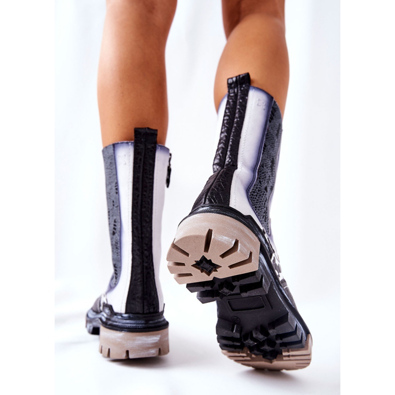 Wysokie Skórzane Botki Maciejka Czarno-Białe 05141-11 czarne 1