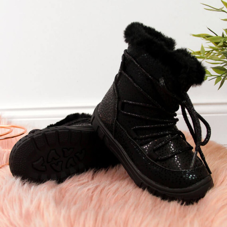 Botki ocieplane Jr EVE325A czarne białe 2