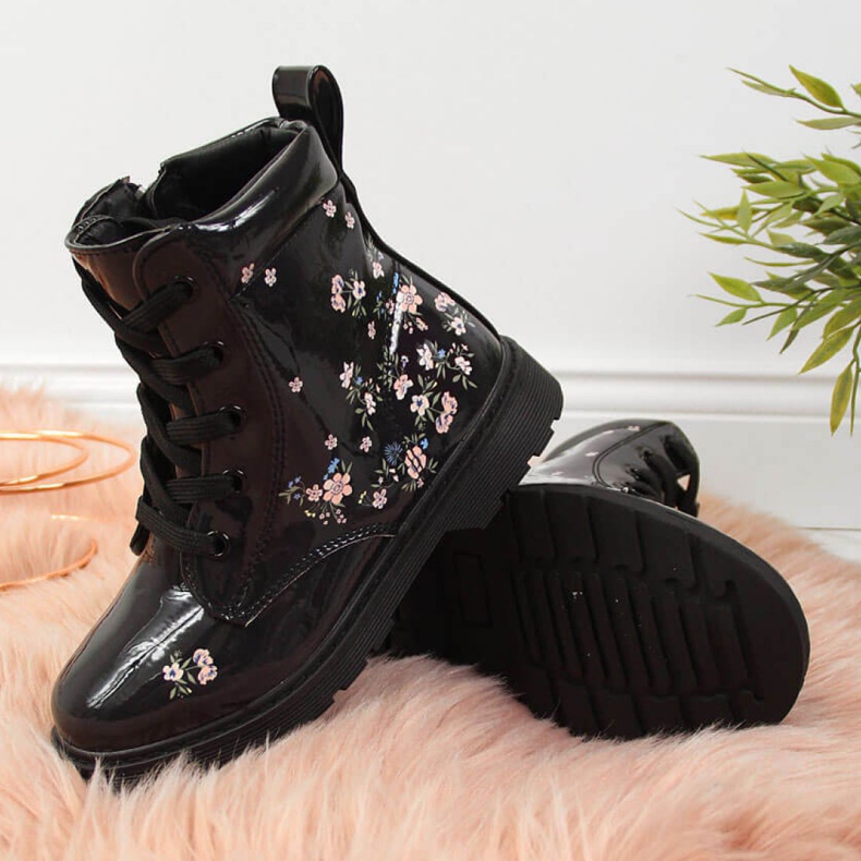 Glany dziewczęce ocieplane Jr EVE326 czarne białe 2