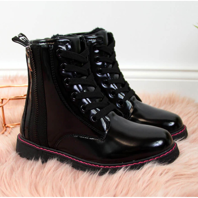 Glany lakierowane ocieplane Jr EVE327A czarne białe 1