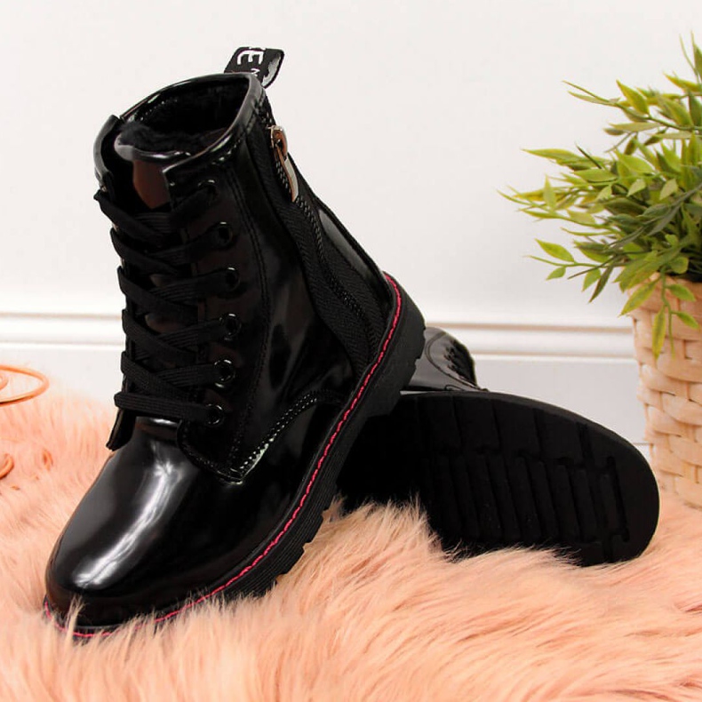 Glany lakierowane ocieplane Jr EVE327A czarne białe 2