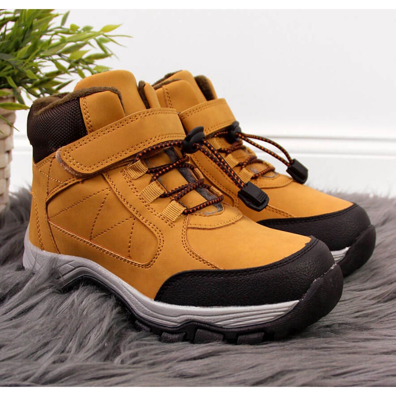 Buty trekkingowe ocieplane Jr EVE321B camel białe brązowe 1
