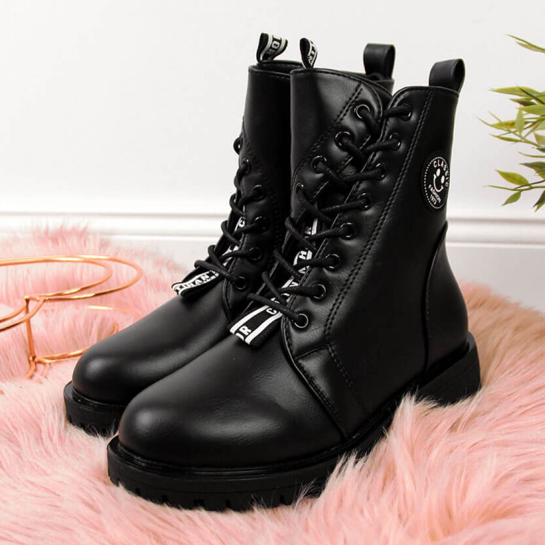 Botki ocieplane asymetryczne Jr EVE322A czarne białe 1