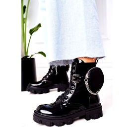 Damskie ocieplane workery z nerką i łańcuchem czarne 2