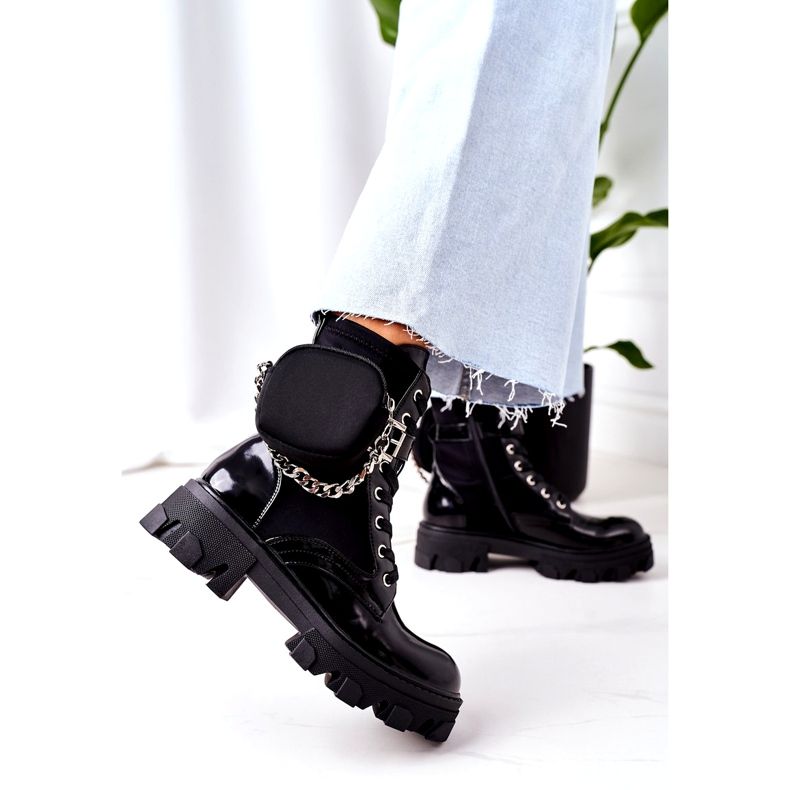 Damskie ocieplane workery z nerką i łańcuchem czarne 4