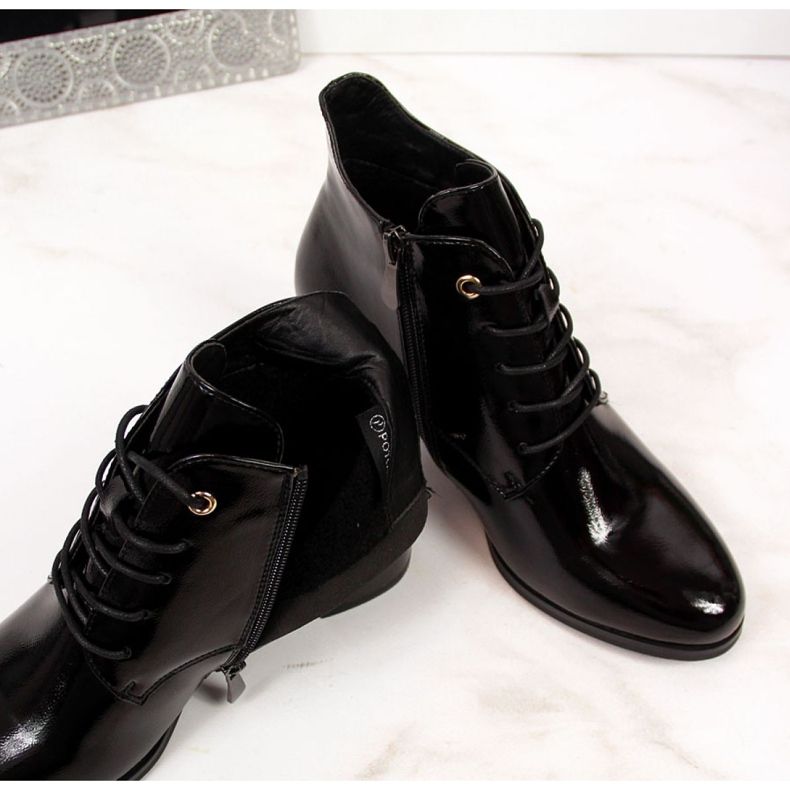 Botki na obcasie lakierowane Potocki W WOL32 czarne 1