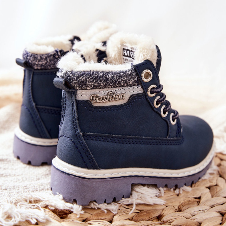 PH1 Dziecięce Ocieplane Traperki Z Futerkiem Granatowe Estee 2