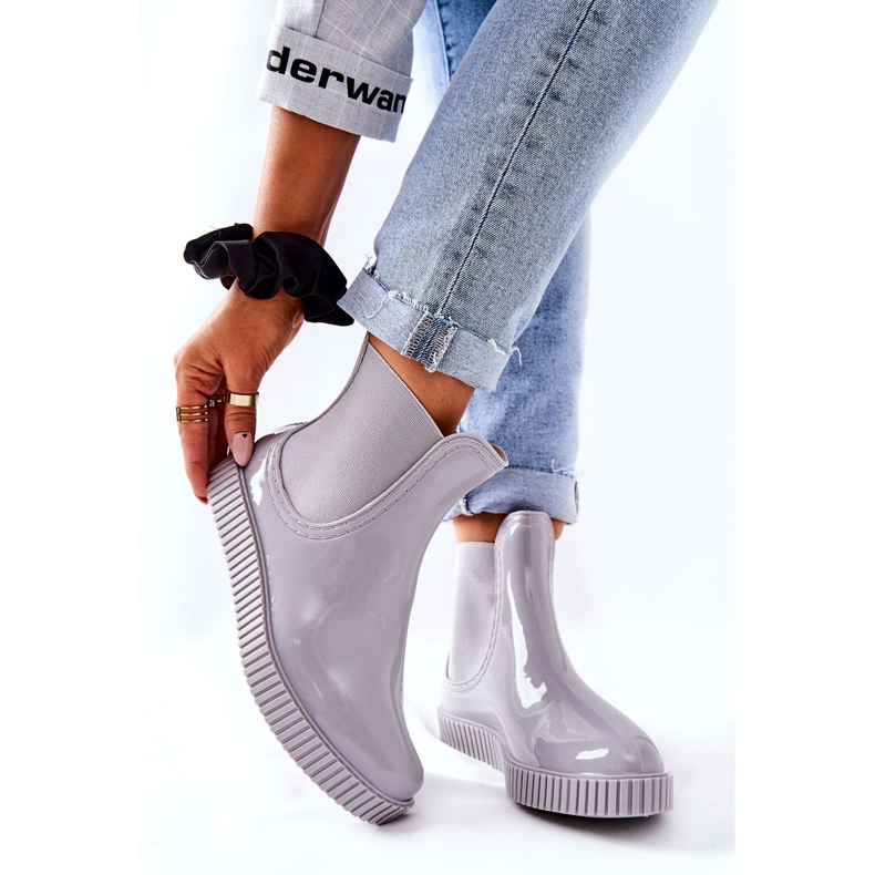 PS1 Błyszczące Kalosze Na Platformie Szare Waterfall 2