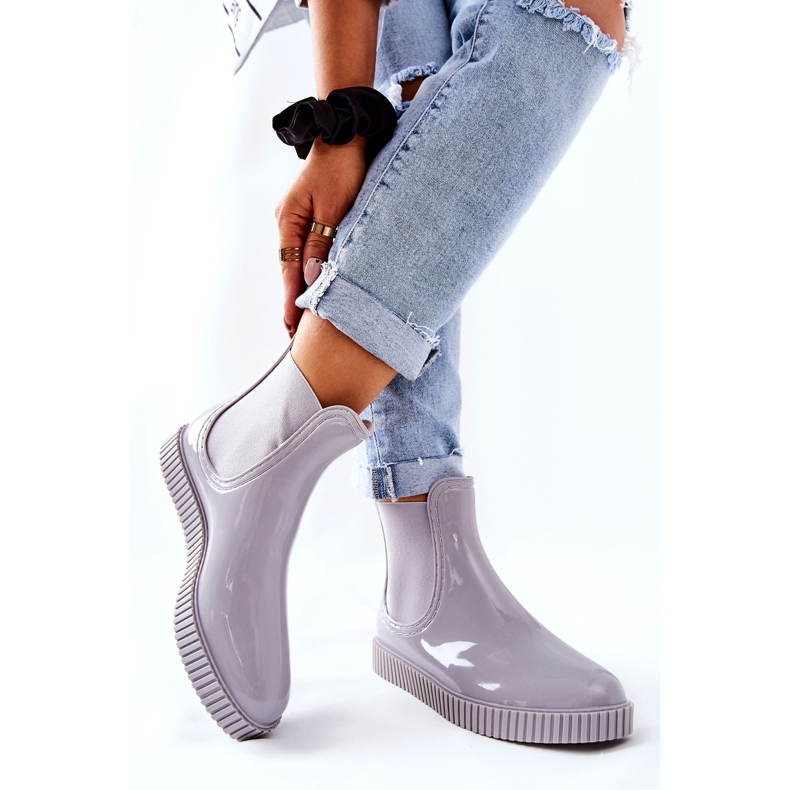 PS1 Błyszczące Kalosze Na Platformie Szare Waterfall 1