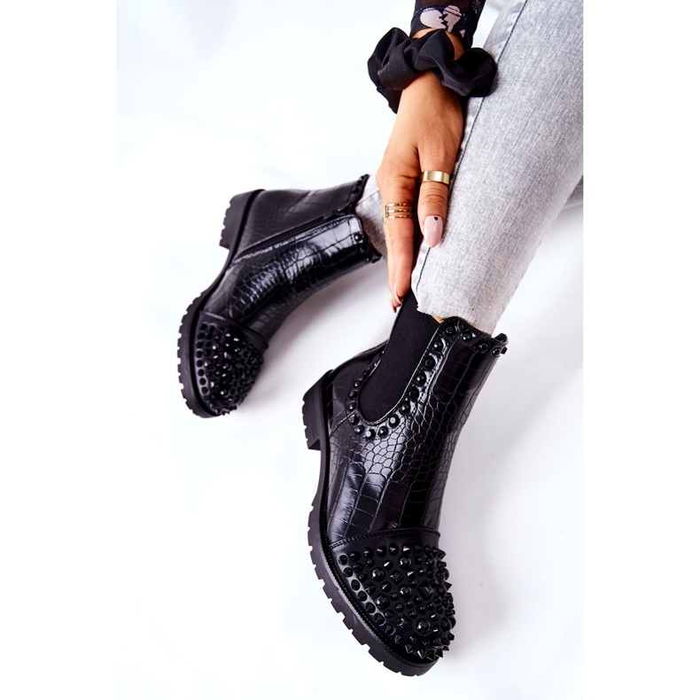 Botki Sztyblety Z Dżetami Czarne Monah 2