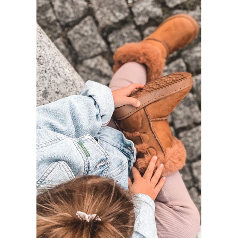 FR1 Dziecięce Ocieplane Botki Z Kokardkami Śniegowce D.Khaki Funky brązowe 1