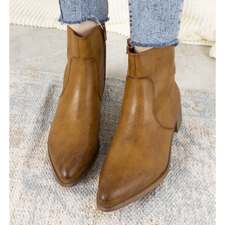 Camelowe botki damskie typu kowbojki Hortense brązowe 1