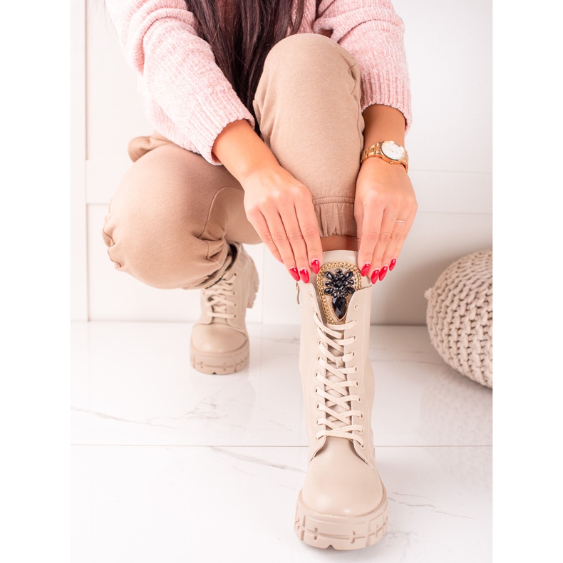 Seastar Wysokie Workery Z Kryształkami beżowy 2