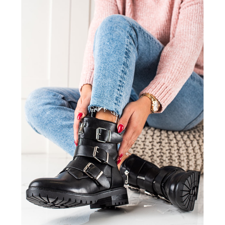 Sixth Sense Czarne Workery Ze Sprzączkami 2