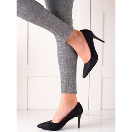 TRENDI Brokatowe Czarne Szpilki 2