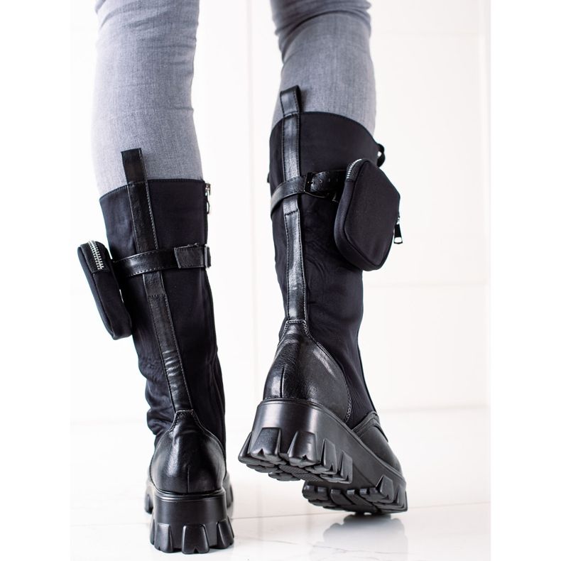 TRENDI Wysokie Workery Z Kieszonką czarne 1