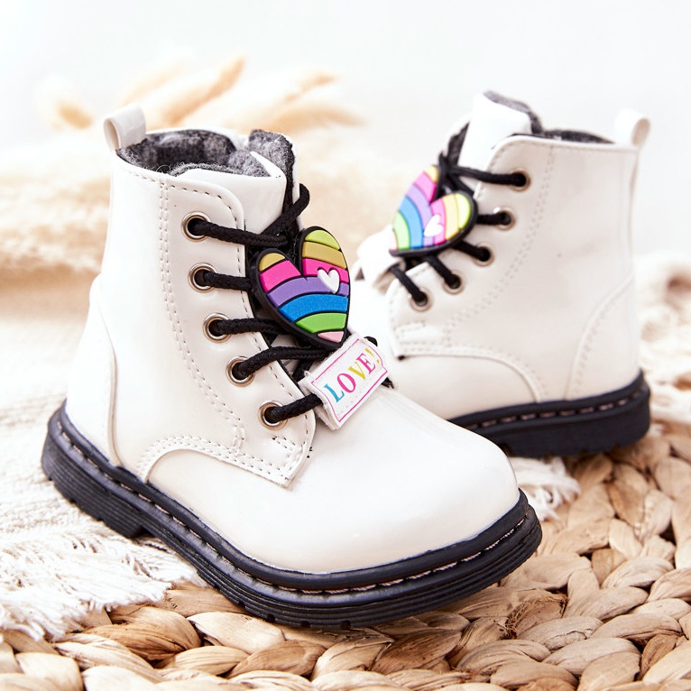 PE1 Lakierowane Botki Ocieplane Wełną Białe Anlon 2