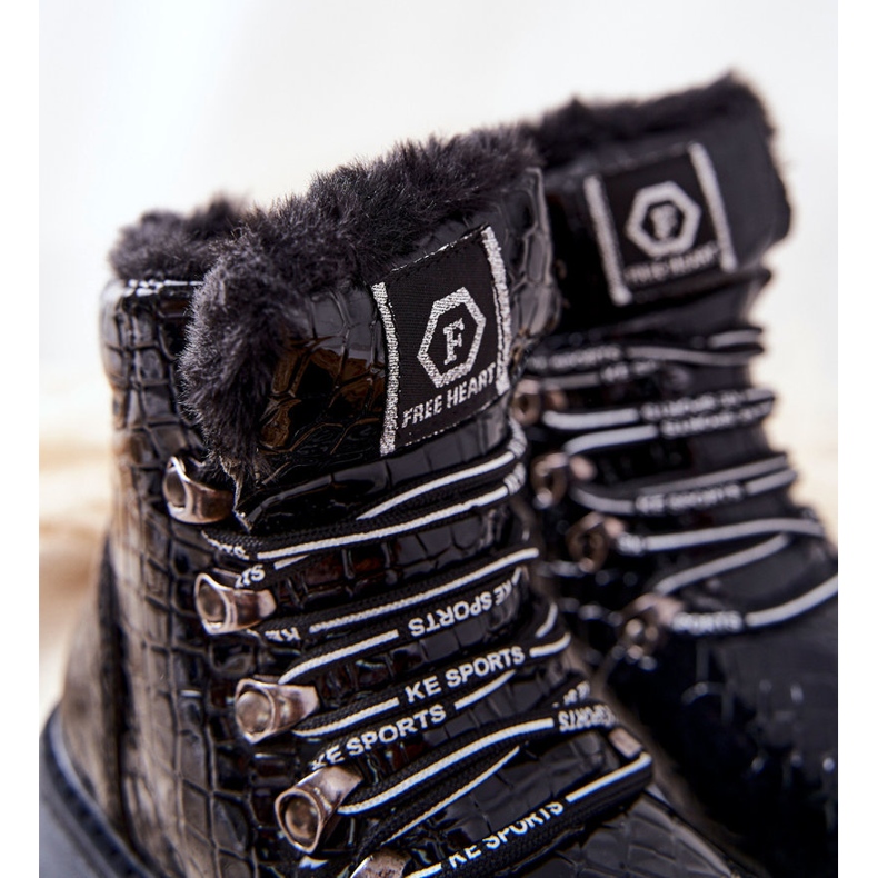 Dziecięce Ocieplane Futerkiem Botki Czarne Doreen 1