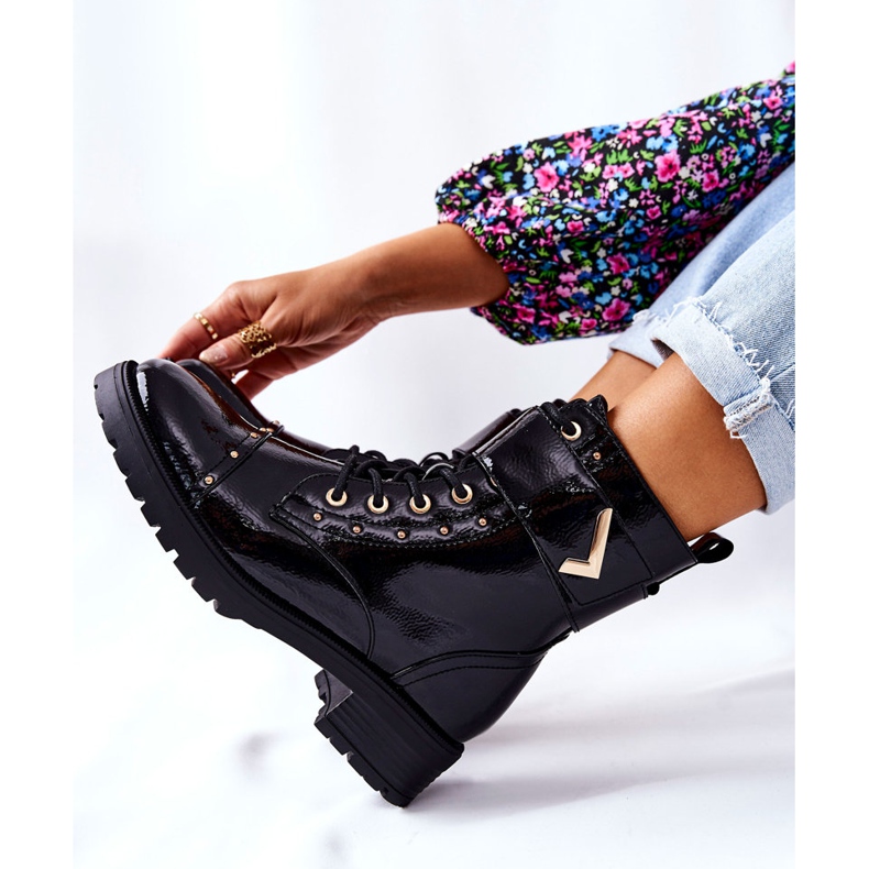 PG1 Ocieplane Lakierowane Botki Czarne Colira 2