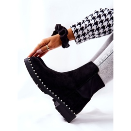 Zamszowe Botki Z Perełkami Czarne Venie 2