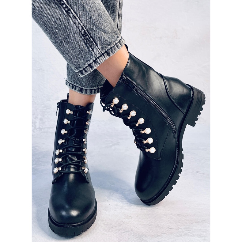 Workery z perełkami Shiny Black czarne 1