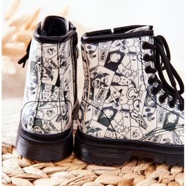 FR1 Dziecięce Botki Ocieplane Z Suwakiem Biało-Czarne Dexie białe 2