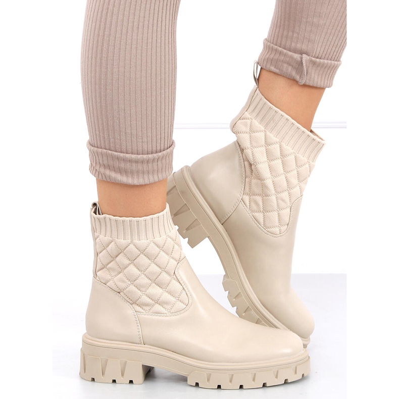 Botki z pikowaną cholewką Elin Beige beżowy 2