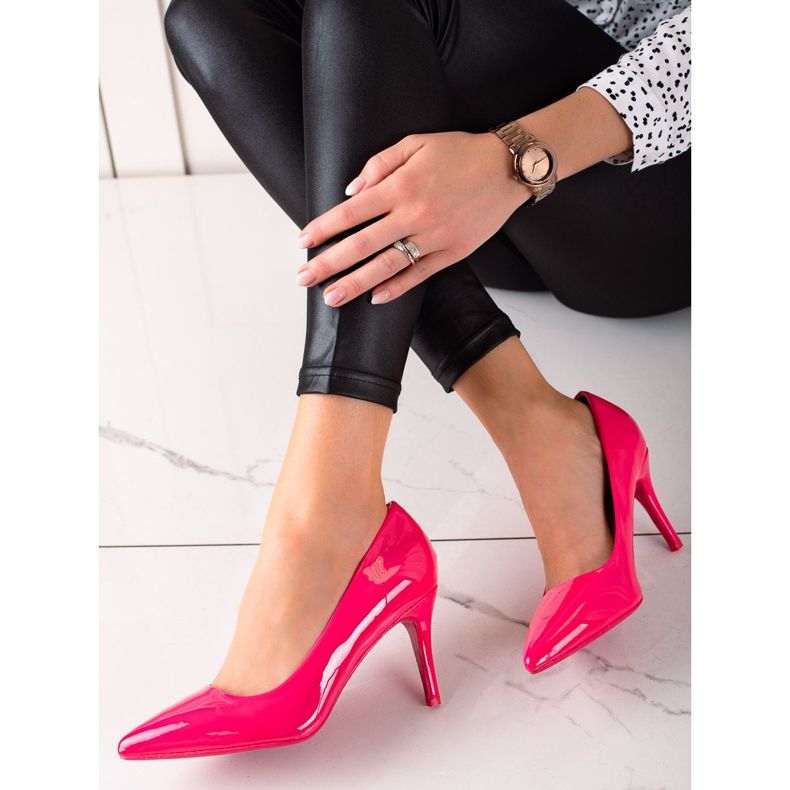 Best Shoes Różowe Lakierowane Czółenka 1