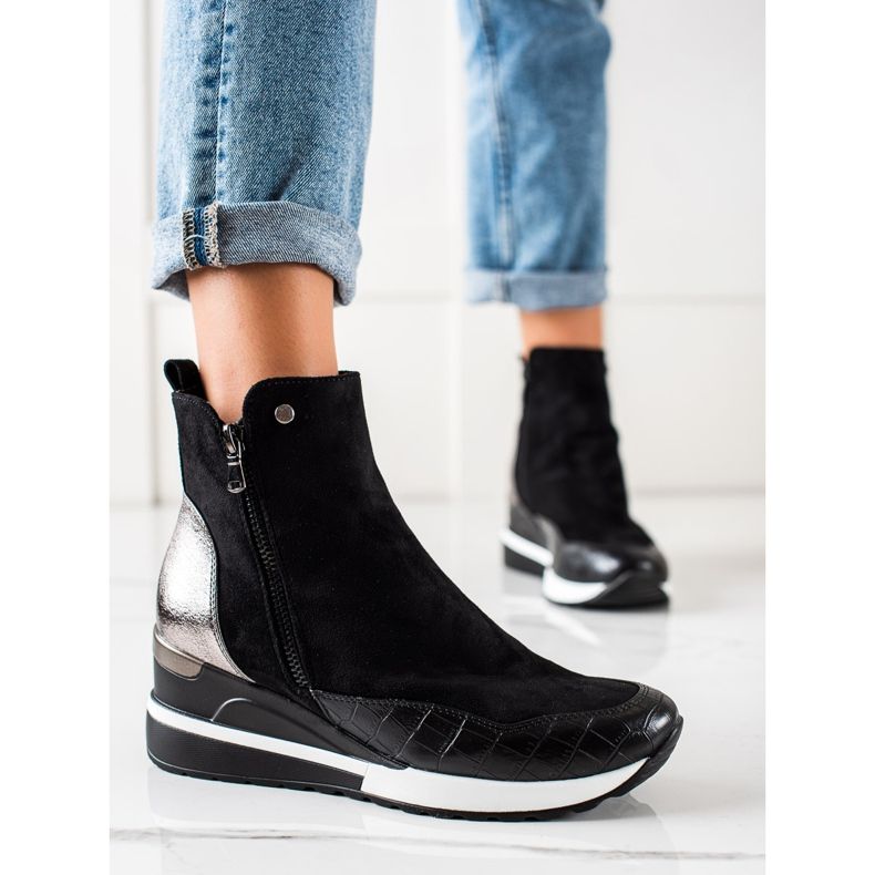 W. Potocki Botki Na Koturnie Potocki czarne 1