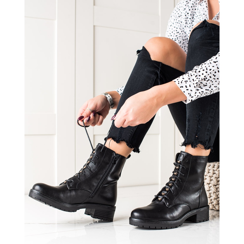 W. Potocki Sznurowane Botki Z Ociepleniem Potocki czarne 1