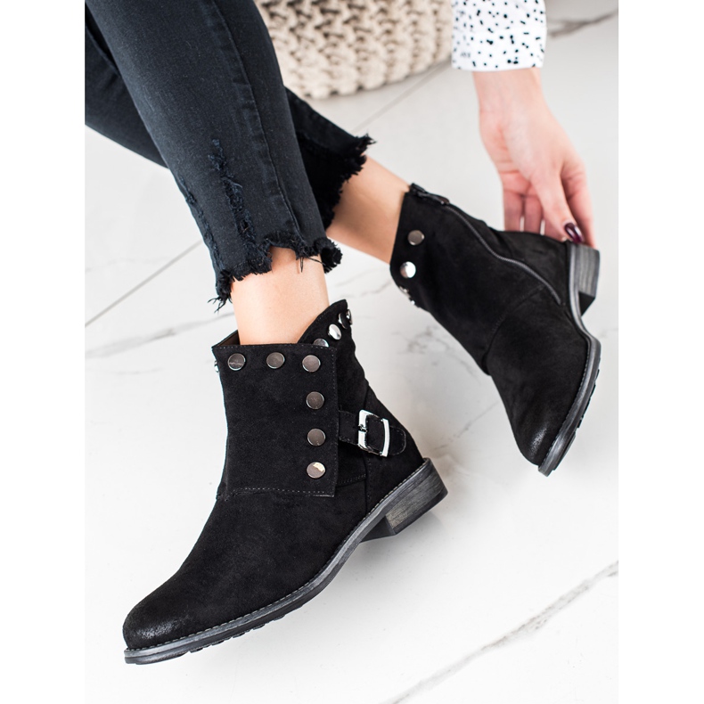 W. Potocki Zamszowe Botki Z Ozdobami Potocki czarne 1