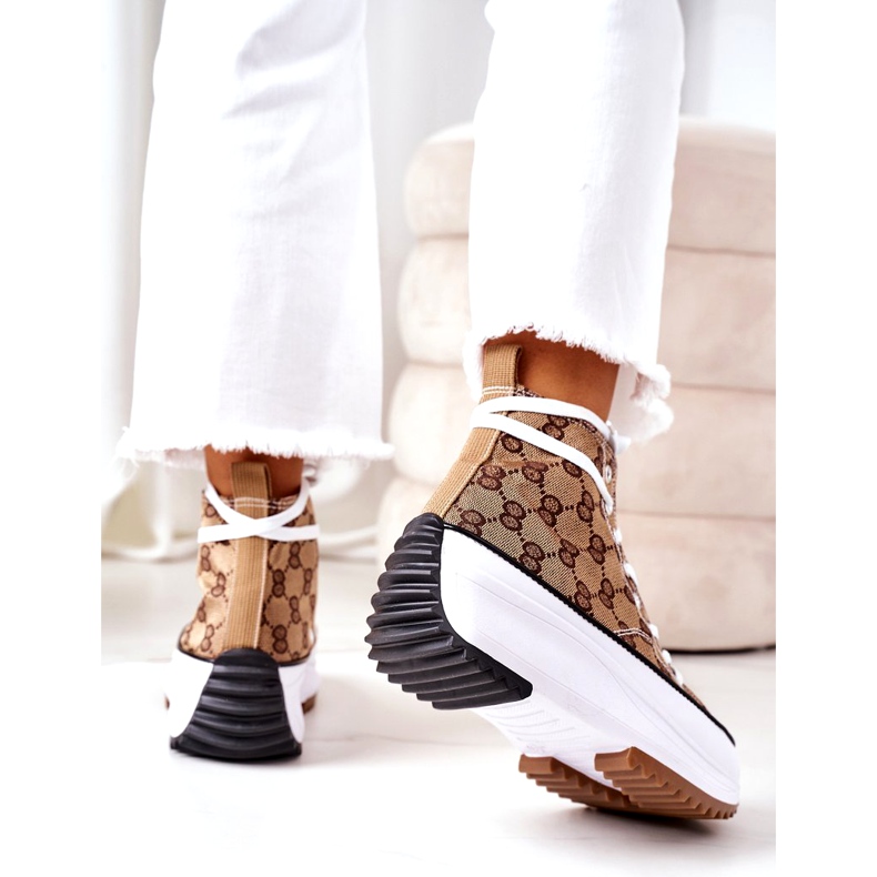 FJ1 Logowane Trampki Na Platformie Brązowe Electric Love białe 2