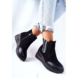 PE1 Zamszowe Botki Na Koturnie Czarne Manakel 2